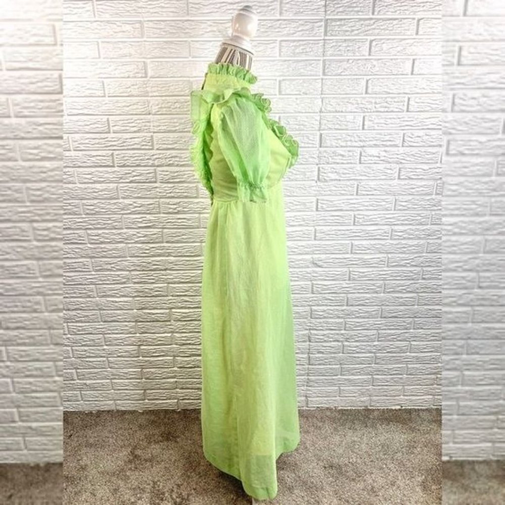 Vintage Green Polka Dot Ruffled Cottagecore Dress Size Small - Picture 2 of 9